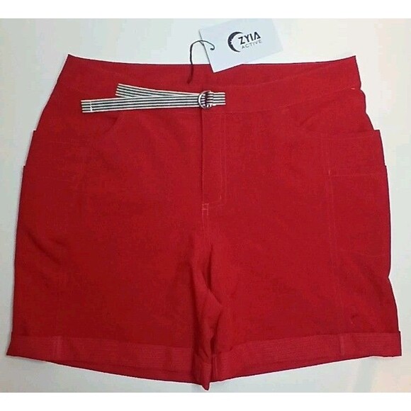 ZYIA Pants - ZYIA Active Women’s Size M Shorts 6" Red Cuffed 6 Pockets Adjustable Waist NWT